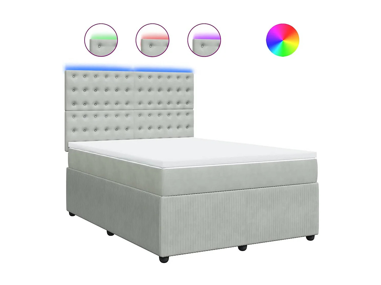 Cama box spring con colchón terciopelo gris claro 140x200 cm