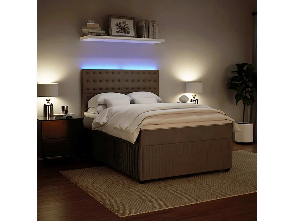 Cama box spring con colchón terciopelo gris claro 140x200 cm
