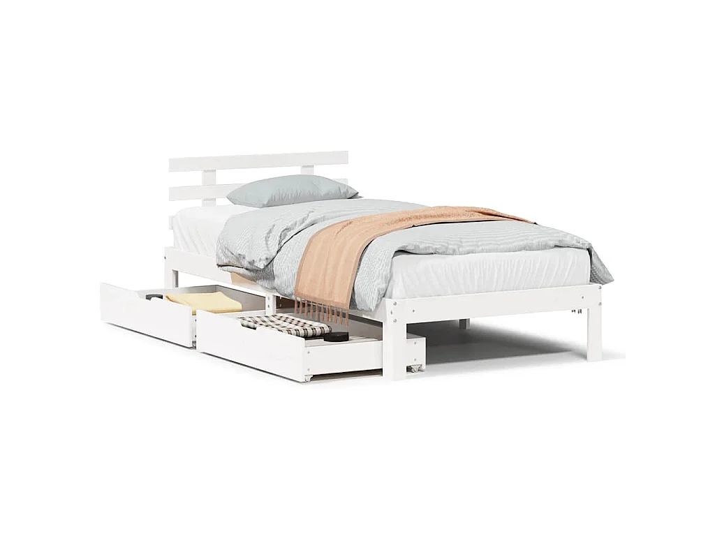 Giroletto con Cassetti Bianco 90x190 cm Legno Massello di Pino
