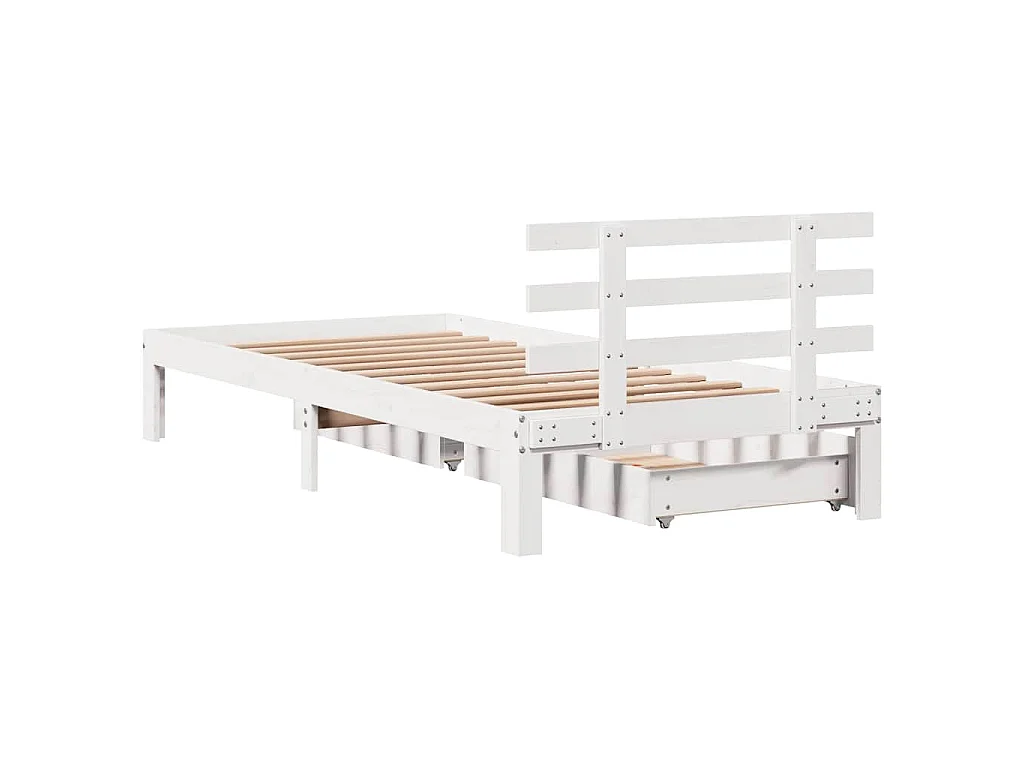 Giroletto con Cassetti Bianco 90x190 cm Legno Massello di Pino