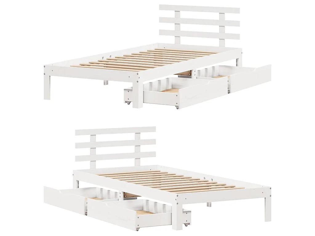 Giroletto con Cassetti Bianco 90x190 cm Legno Massello di Pino