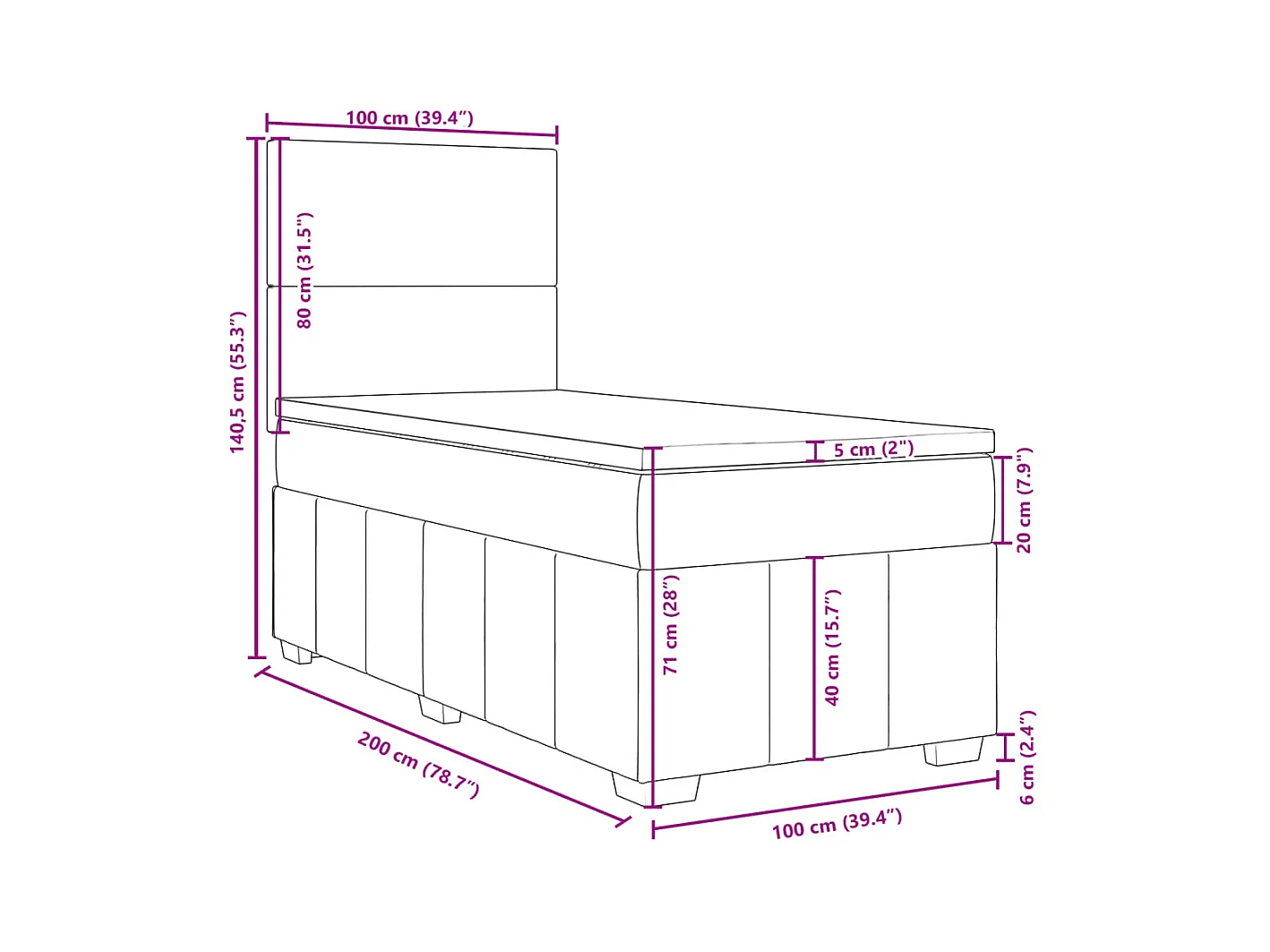 Giroletto a Molle con Materasso Grigio Chiaro100x200 cm Tessuto