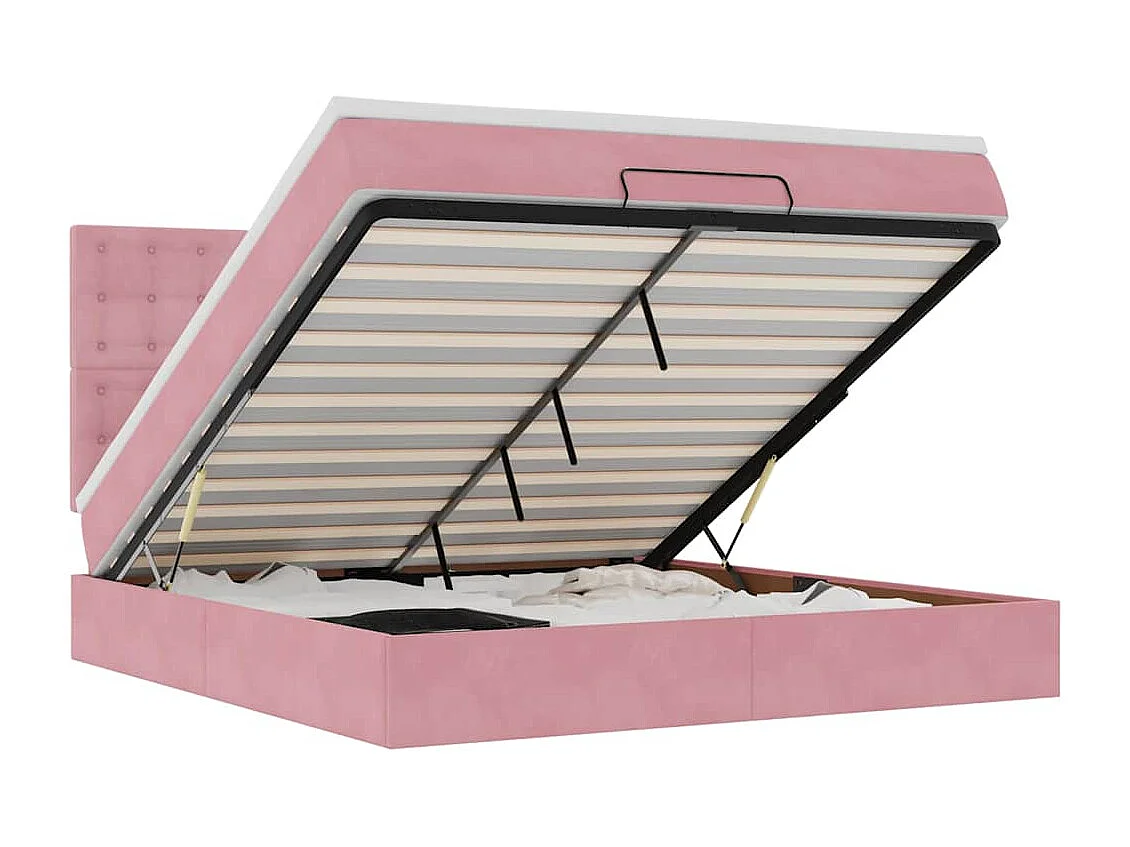Cadre de lit ottoman avec matelas rose 160x200 cm velours