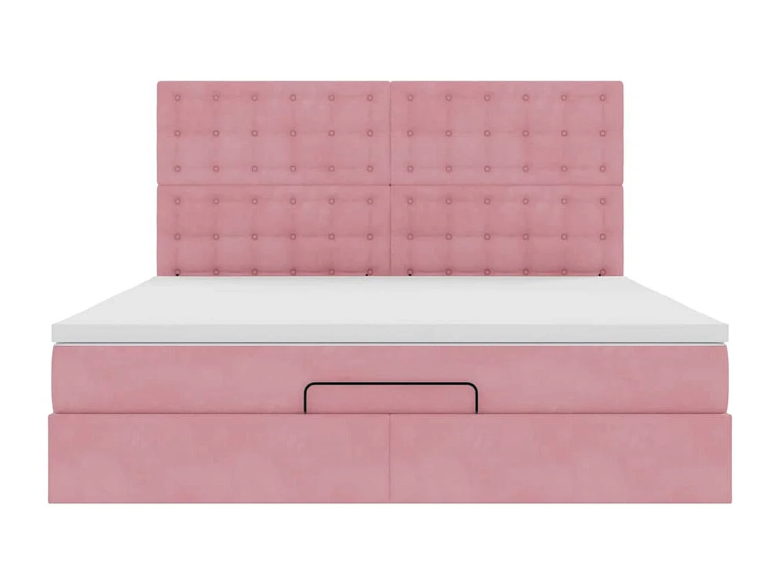 Cadre de lit ottoman avec matelas rose 160x200 cm velours