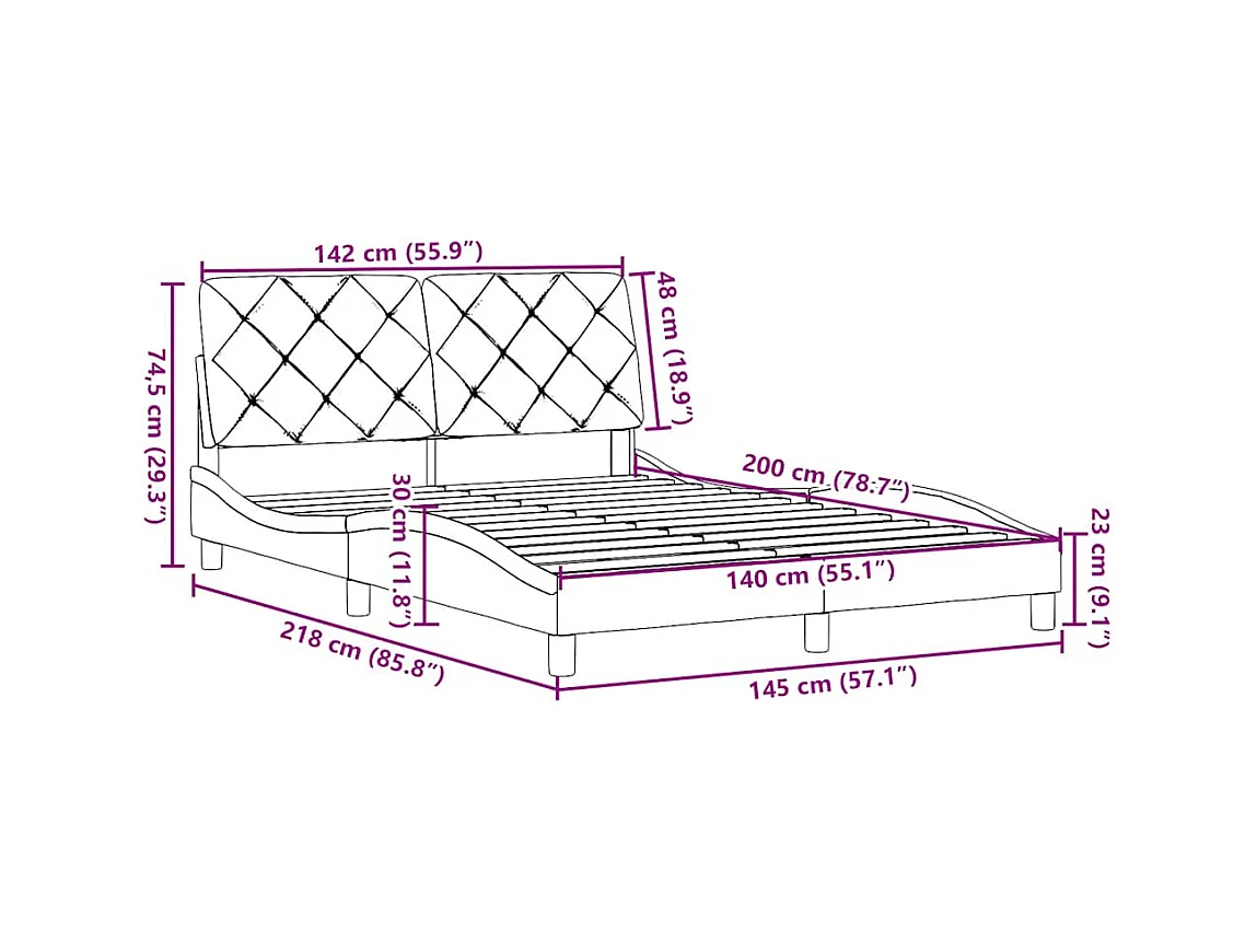 Cama sem colchão 140x200 cm tecido castanho-acinzentado