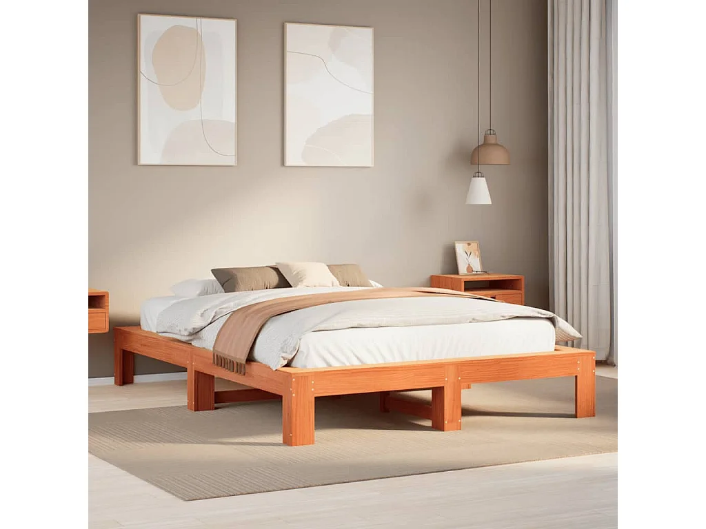 Bedframe zonder matras massief grenenhout wasbruin 160x200 cm