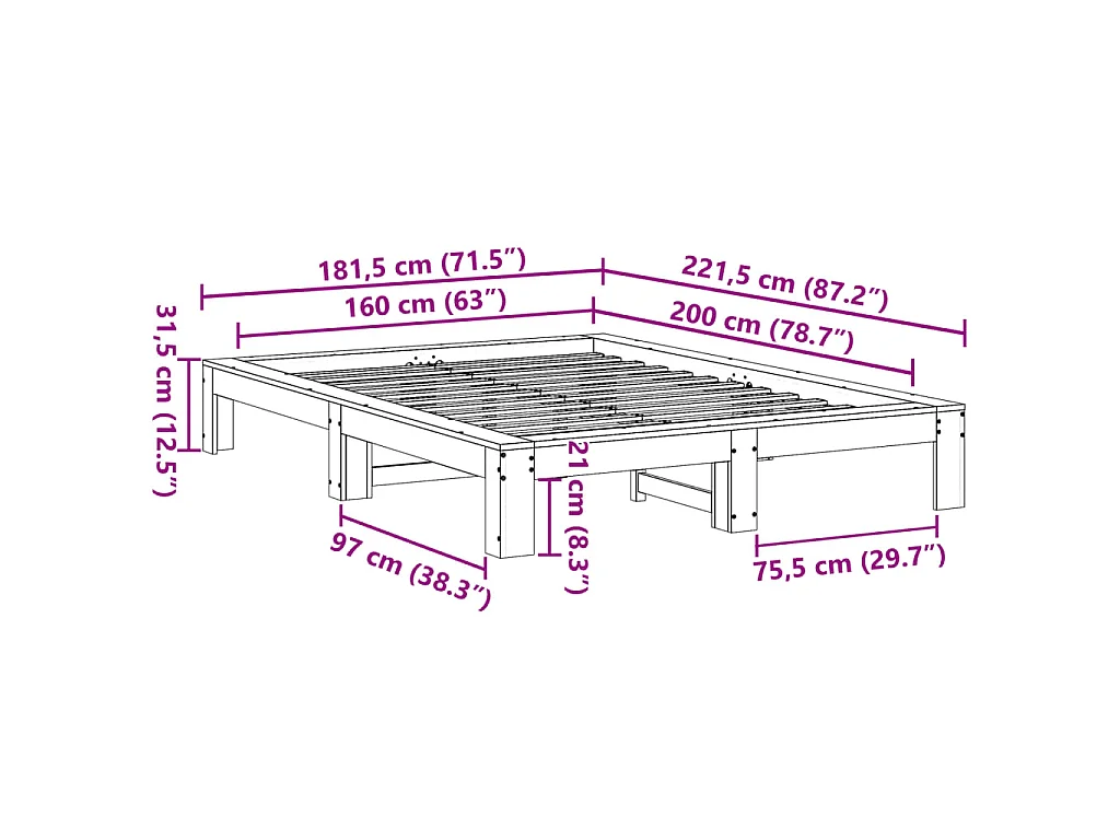 Bedframe zonder matras massief grenenhout wasbruin 160x200 cm