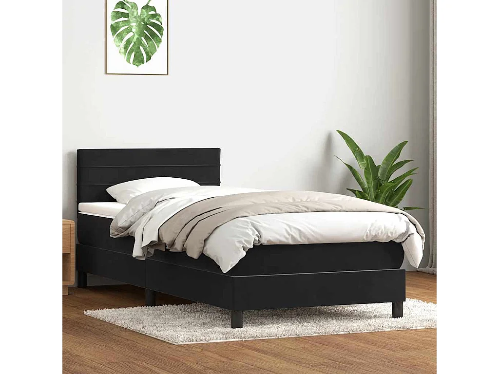 Boxspringbett mit Matratze & LED Schwarz 90x210 cm Samt