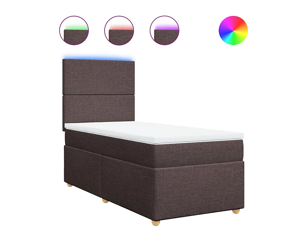 Cama box spring con colchón tela marrón oscuro 90x200 cm