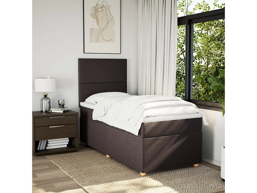 Cama box spring con colchón tela marrón oscuro 90x200 cm