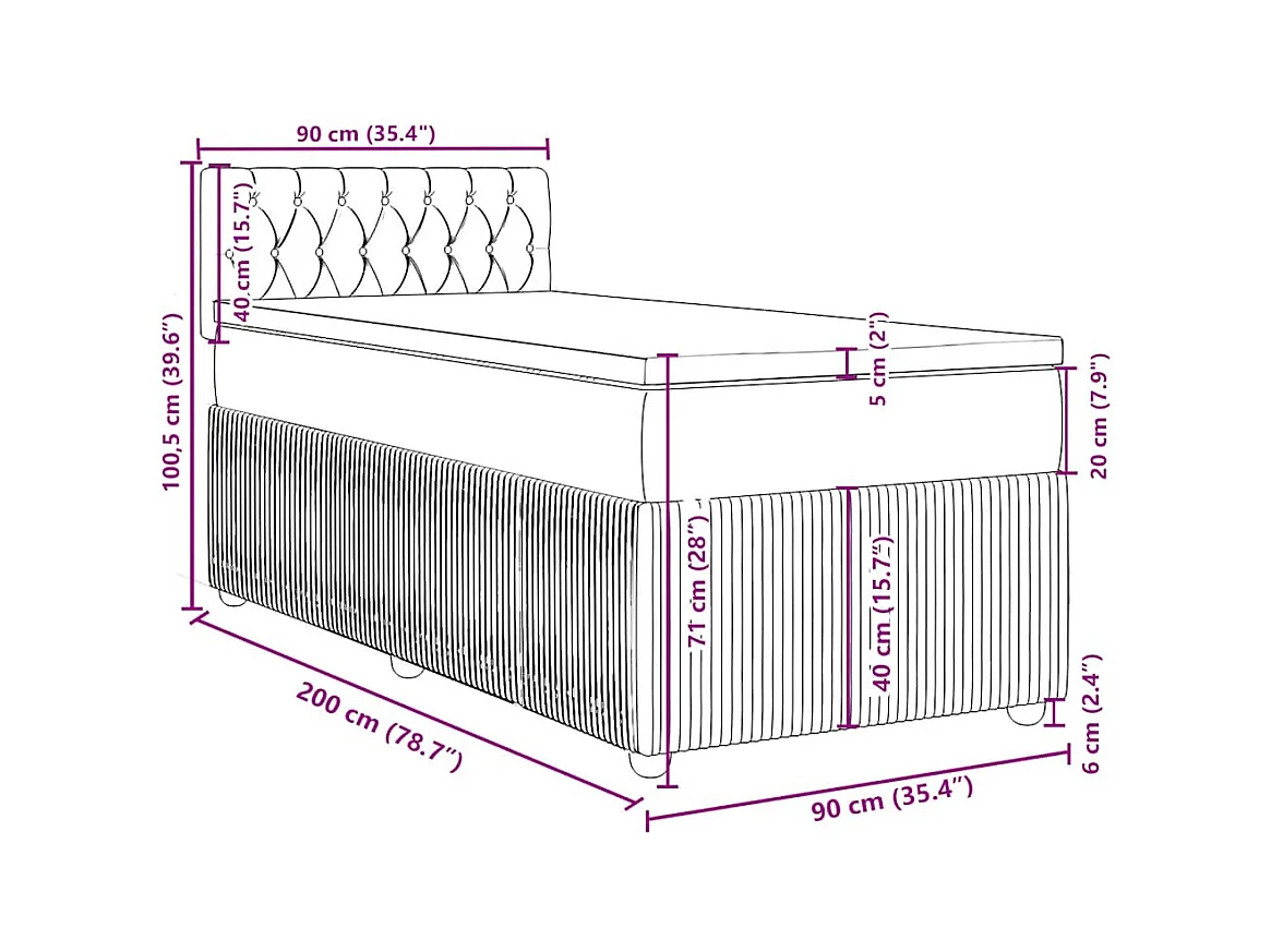 Boxspringbett mit Matratze Hellgrau 90x200 cm Stoff
