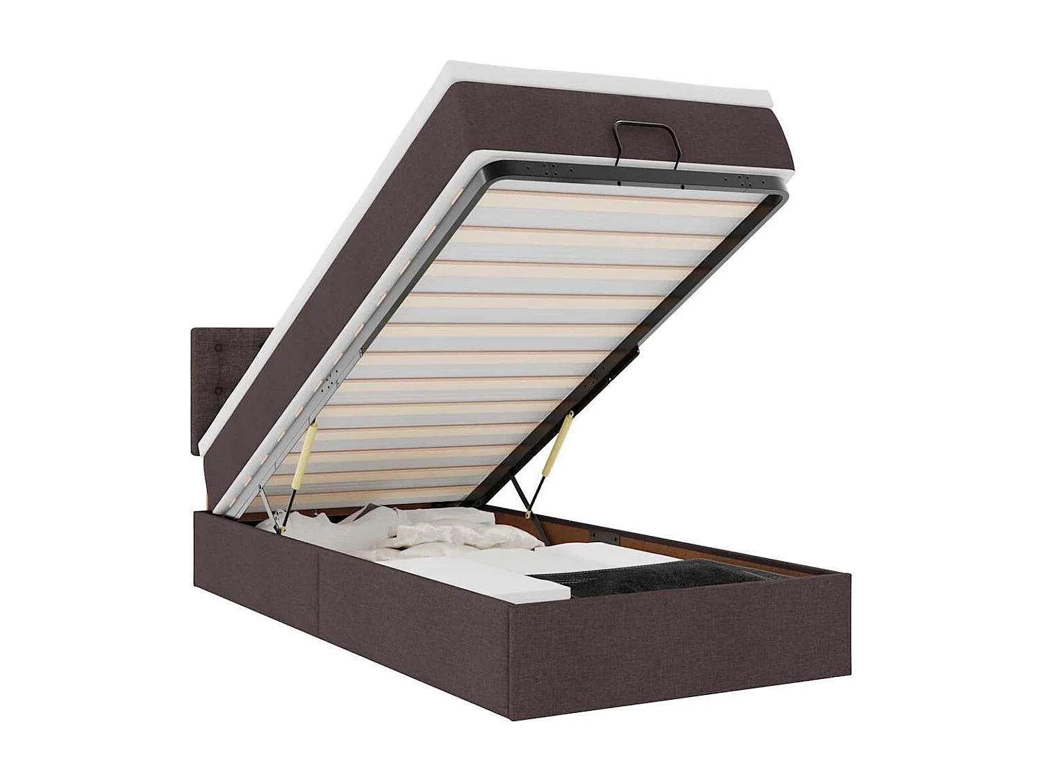 Lit ottoman avec matelas marron foncé 100x200 cm tissu