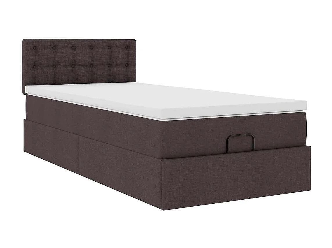 Lit ottoman avec matelas marron foncé 100x200 cm tissu