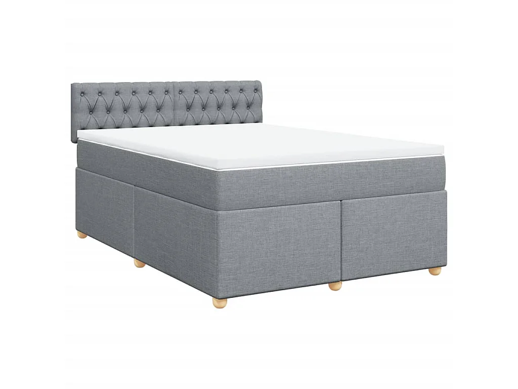 Cama box spring con colchón tela gris claro 160x200 cm