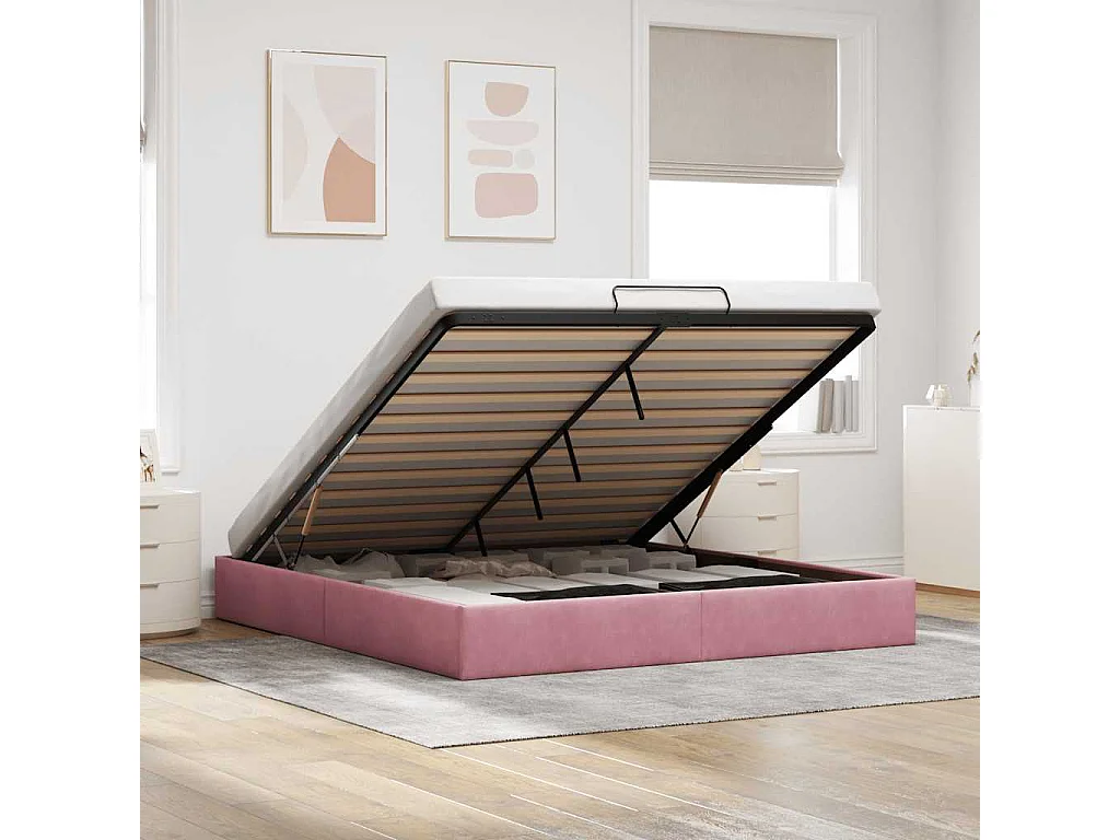 Ottoman bedframe zonder matras 180x200 cm fluweel roze