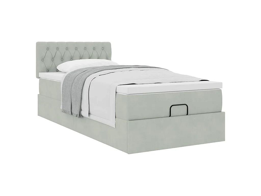Estructura cama otomana colchón terciopelo gris claro 90x200cm