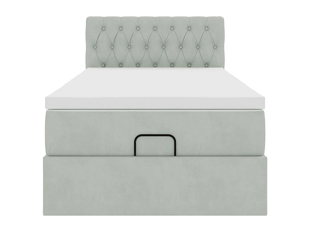 Estructura cama otomana colchón terciopelo gris claro 90x200cm