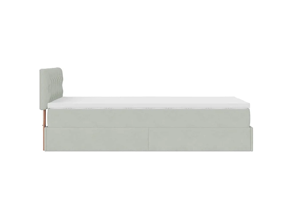 Estructura cama otomana colchón terciopelo gris claro 90x200cm