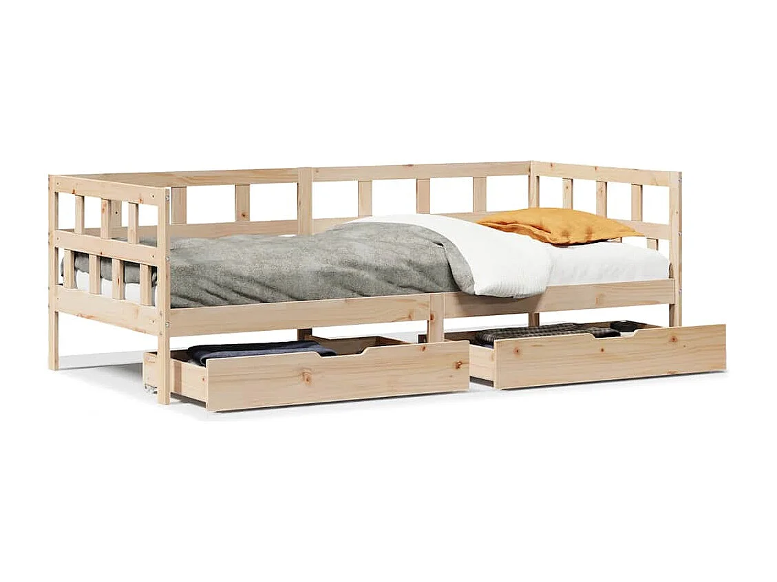 Sofá cama con cajones madera maciza de pino 90x190 cm