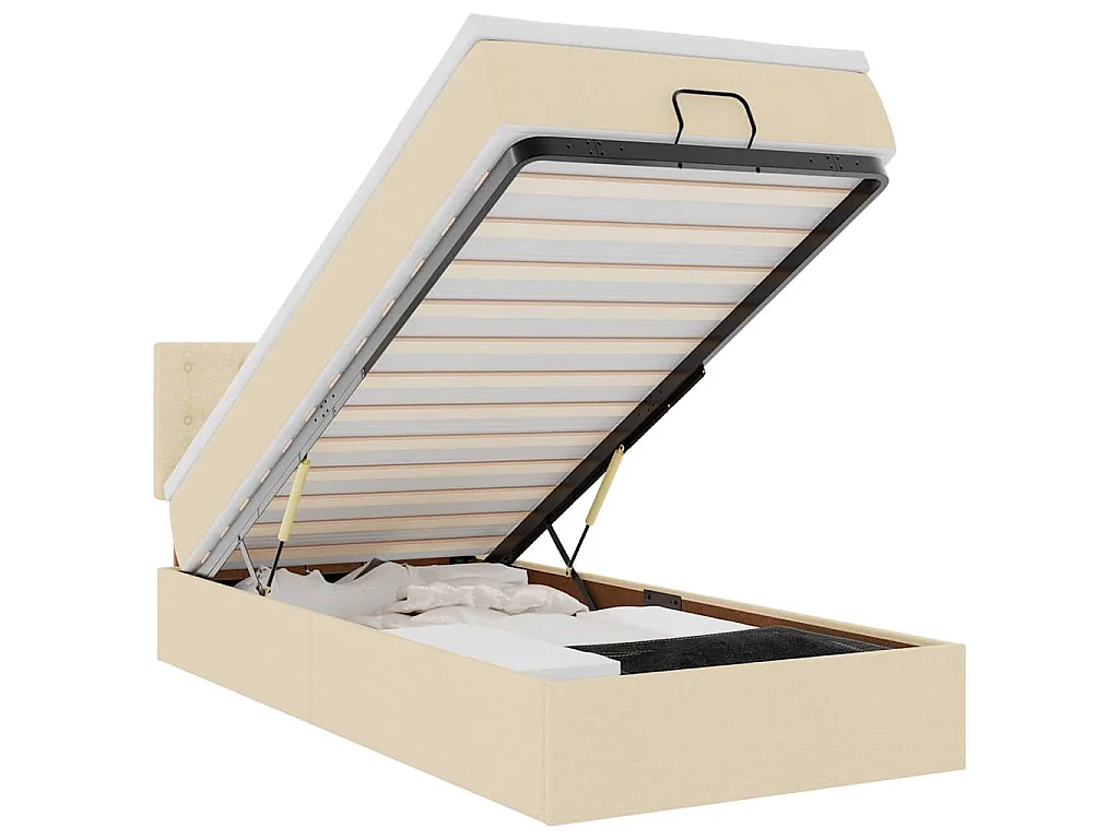 Pouf Letto con Materasso e LED Crema 90x200 cm in Tessuto