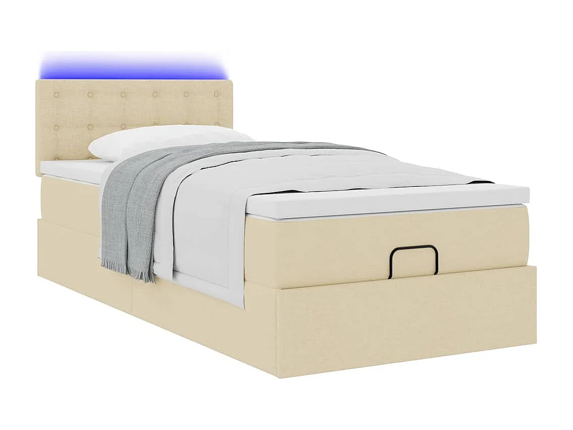 Pouf Letto con Materasso e LED Crema 90x200 cm in Tessuto