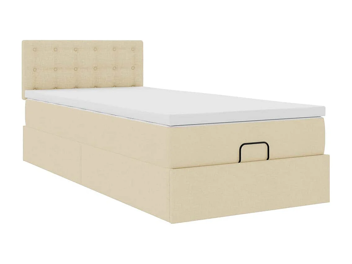 Pouf Letto con Materasso e LED Crema 90x200 cm in Tessuto