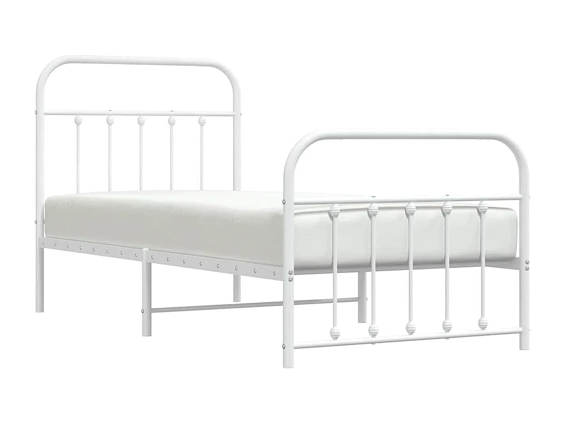 Cadre de lit métal sans matelas avec pied de lit blanc 90x200cm