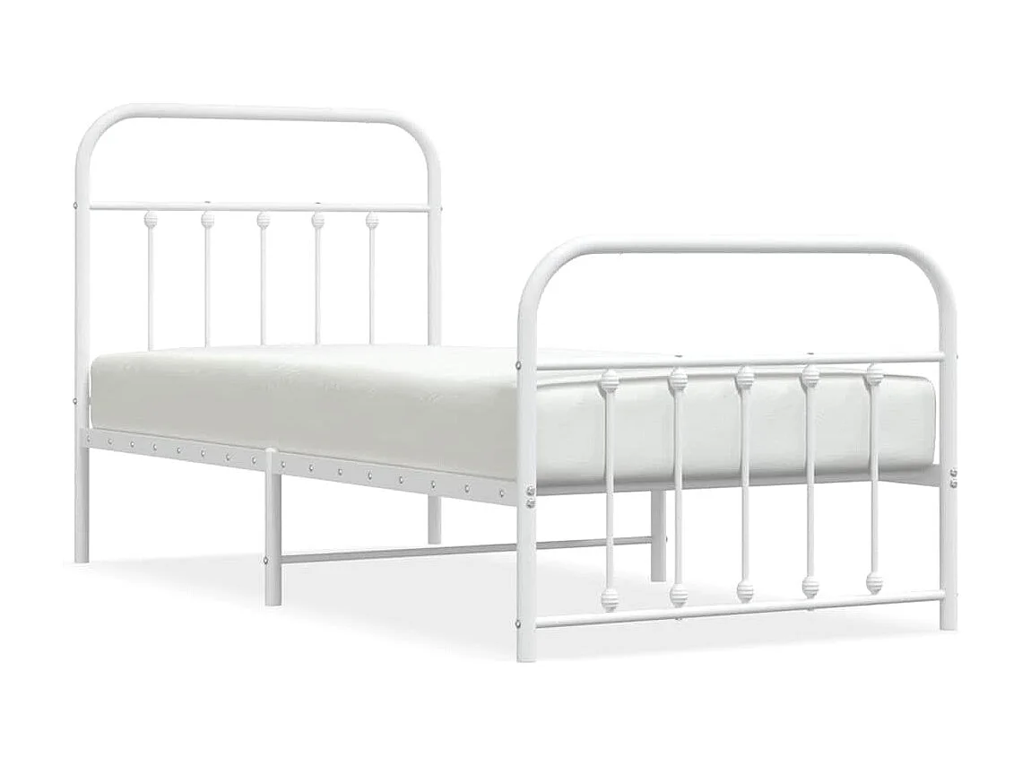 Cadre de lit métal sans matelas avec pied de lit blanc 90x200cm