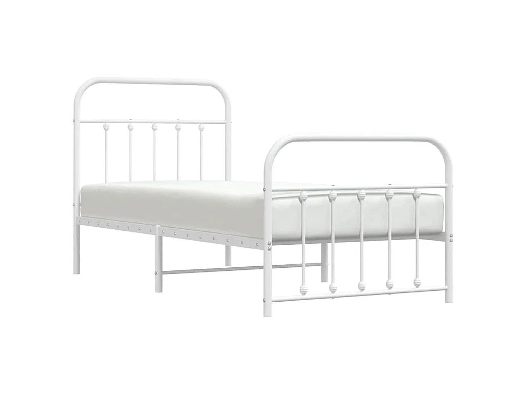 Cadre de lit métal sans matelas avec pied de lit blanc 90x200cm