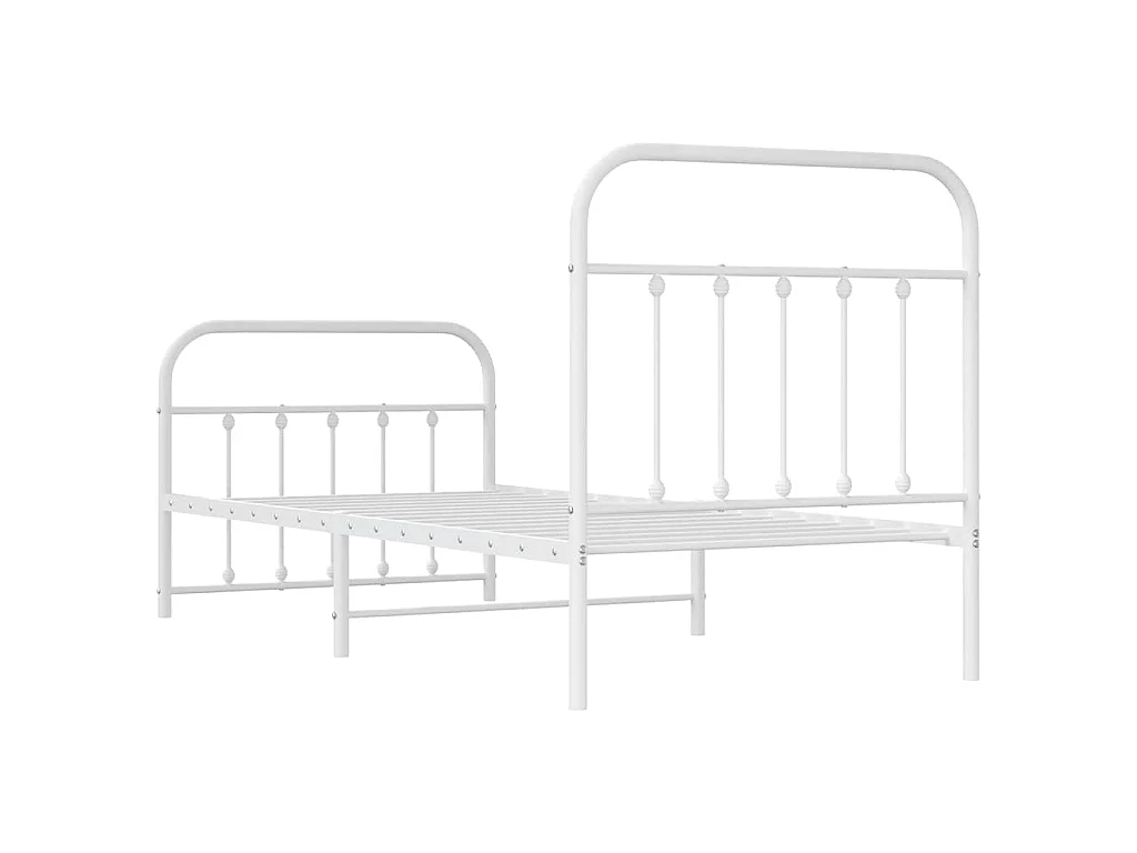 Cadre de lit métal sans matelas avec pied de lit blanc 90x200cm