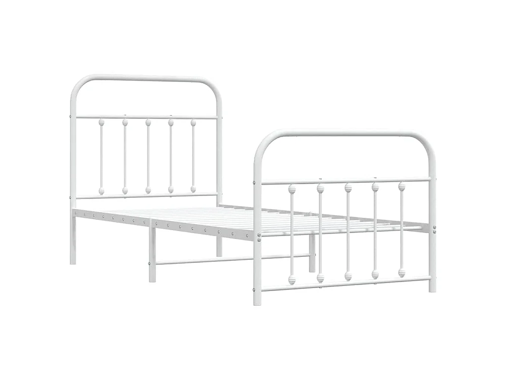 Cadre de lit métal sans matelas avec pied de lit blanc 90x200cm