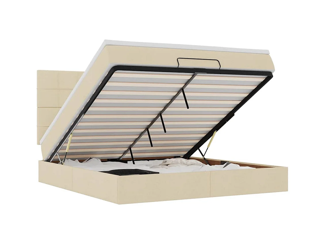 Cadre de lit ottoman avec matelas crème 160x200 cm tissu