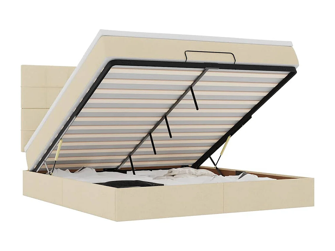 Cadre de lit ottoman avec matelas crème 160x200 cm tissu