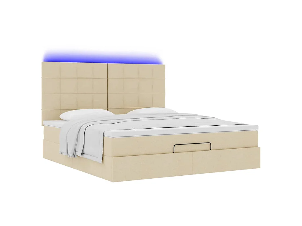Ottoman bed met matras en LED's 160x200cm stof crèmekleurig