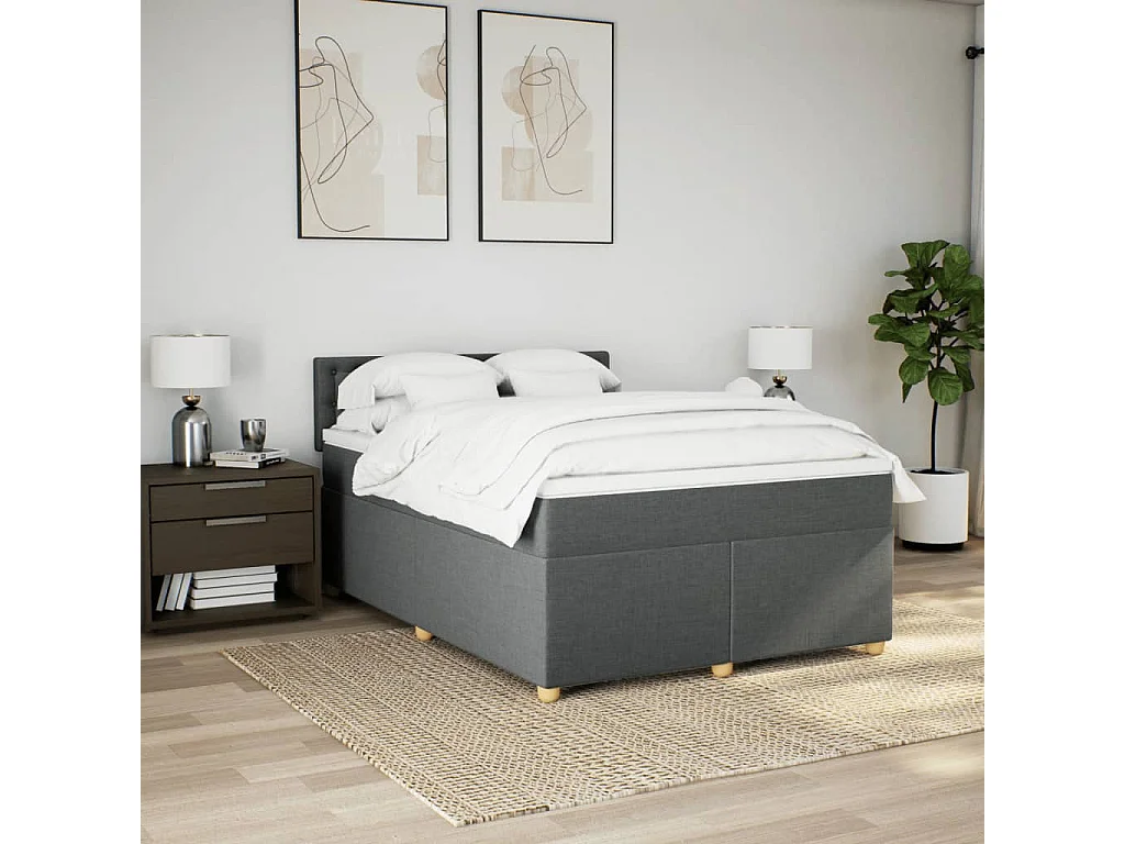 Cama box spring con colchón tela gris oscuro 140x200 cm