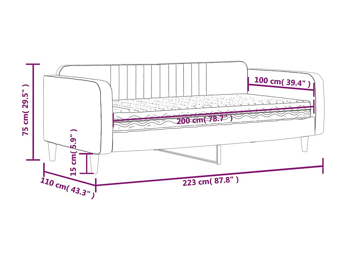 Lit de jour avec matelas gris foncé 100x200 cm velours
