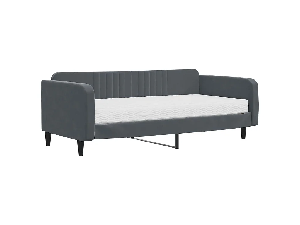 Divano Letto con Materasso Grigio Scuro 100x200 cm in Velluto