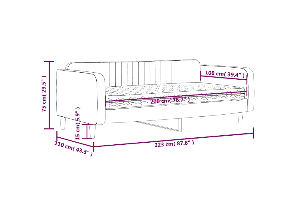 Divano Letto con Materasso Grigio Scuro 100x200 cm in Velluto