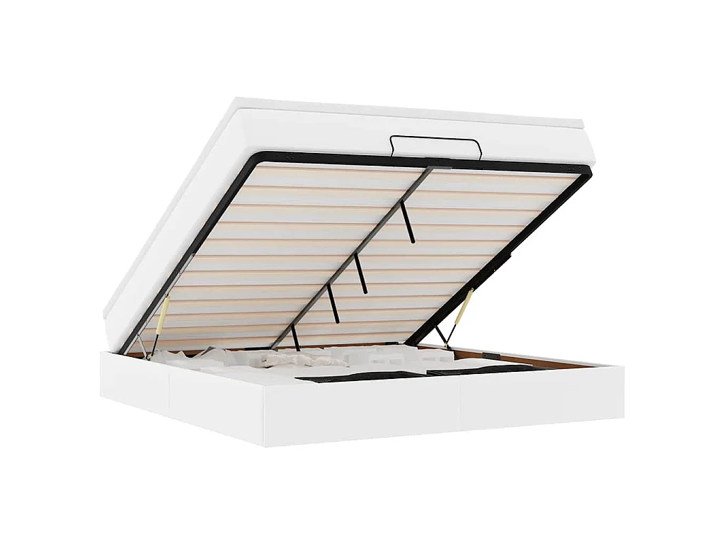 Estructura cama otomana colchón cuero sintético blanco
