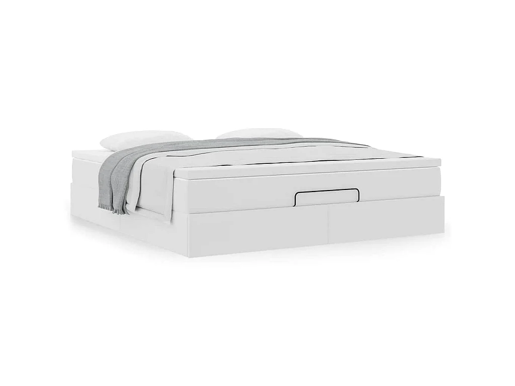 Estructura cama otomana colchón cuero sintético blanco