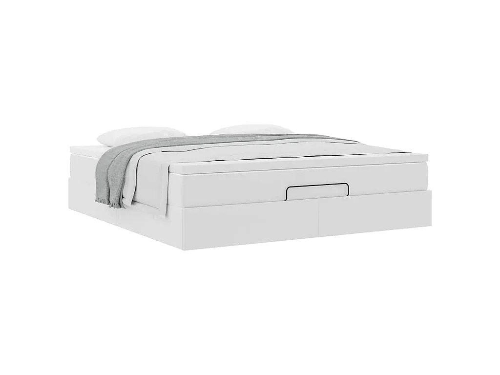 Estructura cama otomana colchón cuero sintético blanco
