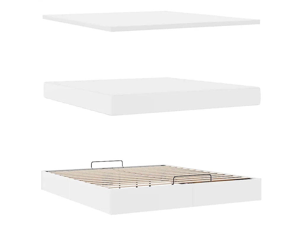 Estructura cama otomana colchón cuero sintético blanco