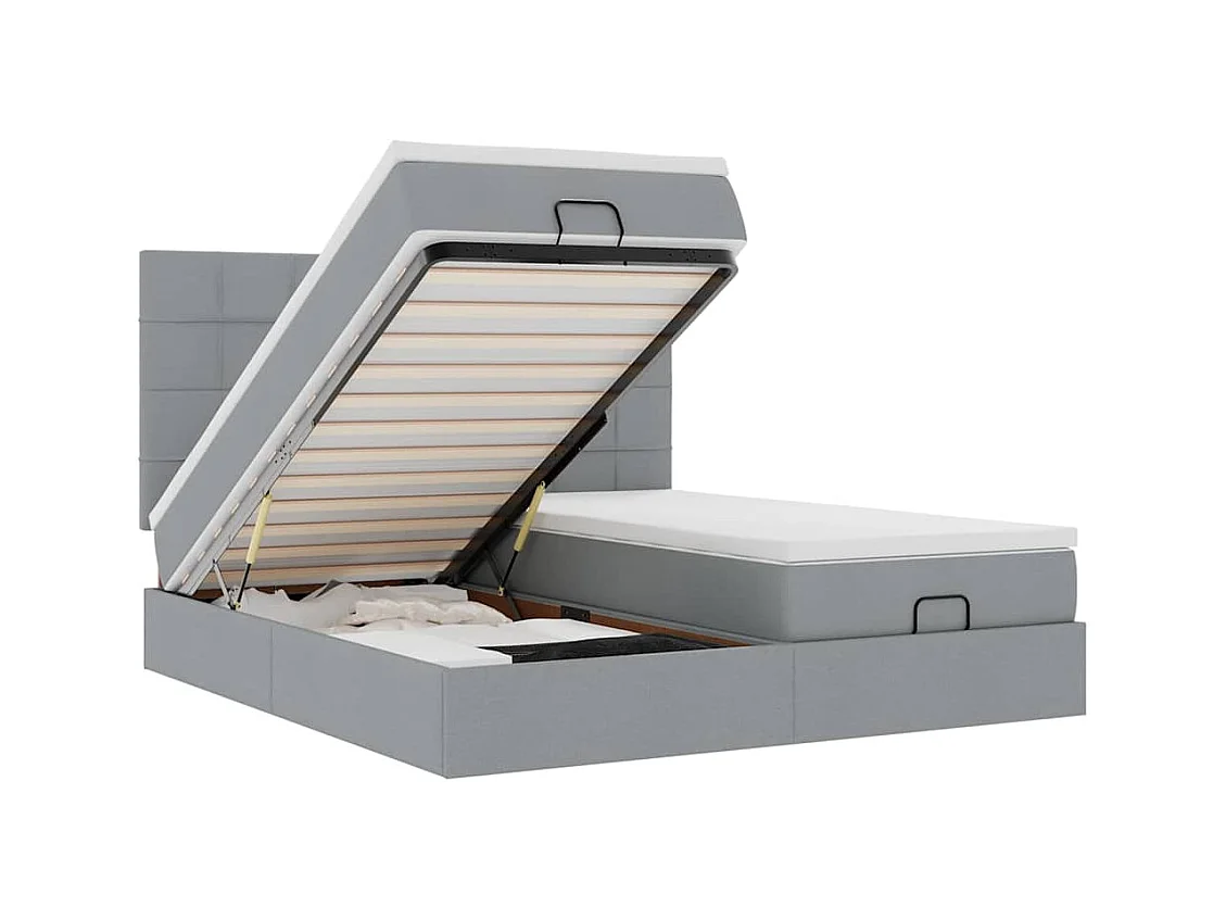 Estrutura de cama otomana com colchões tecido cinzento claro