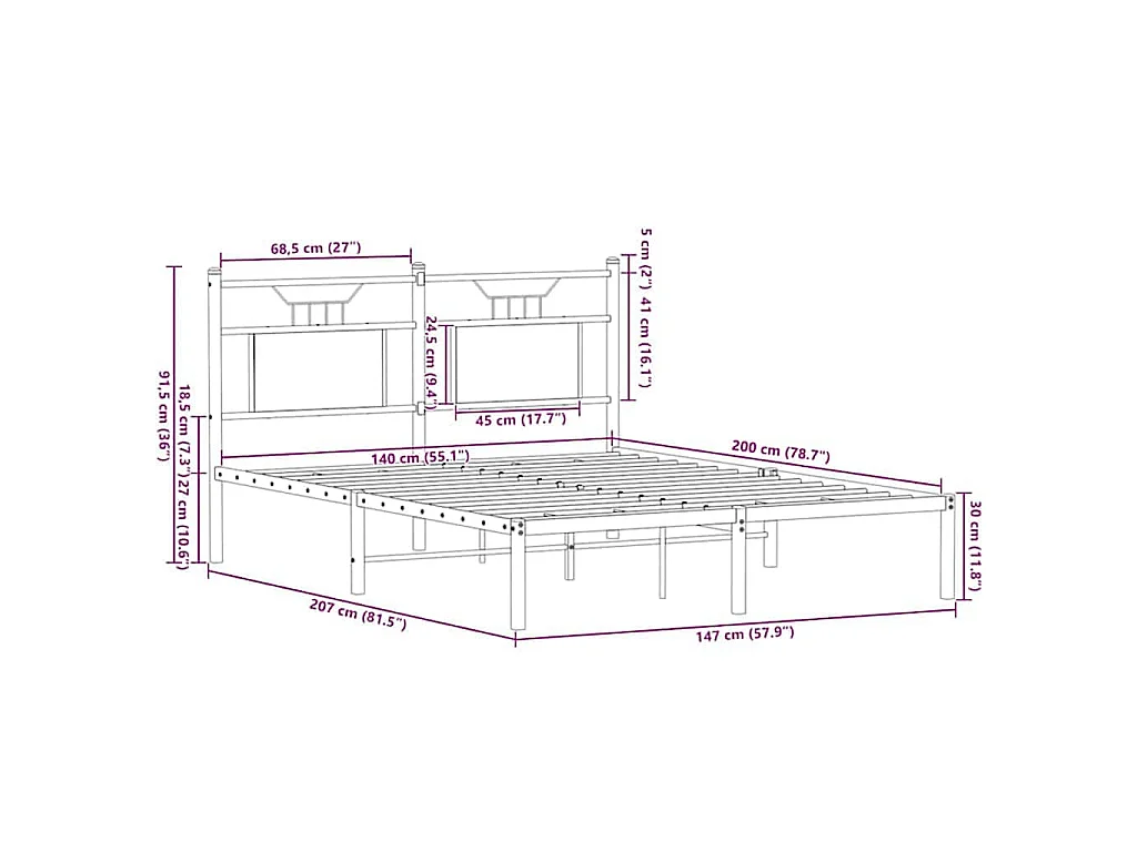 Cadre de lit sans matelas chêne marron 140x200 cm