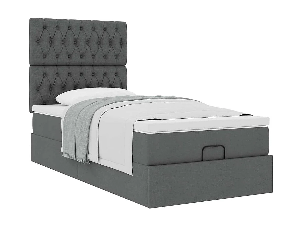 Lit ottoman avec matelas gris foncé 90x200 cm tissu