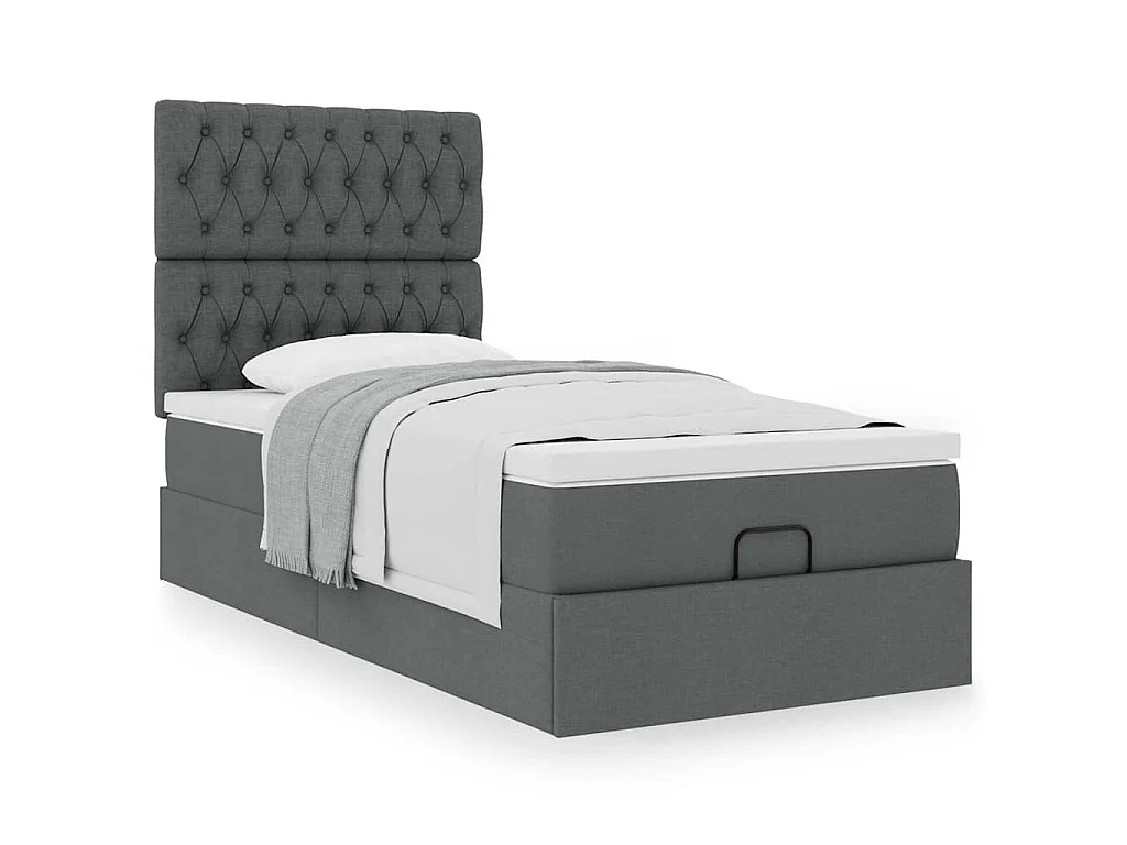 Cama otomana com colchão 90x200 cm tecido cinzento escuro