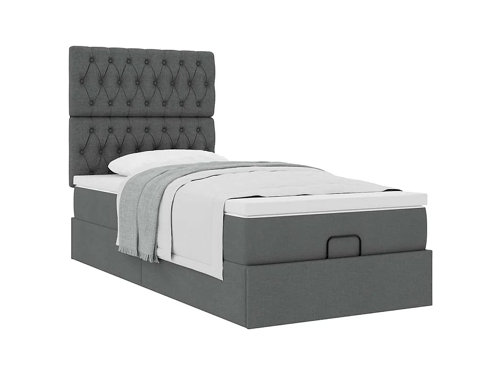 Cama otomana com colchão 90x200 cm tecido cinzento escuro
