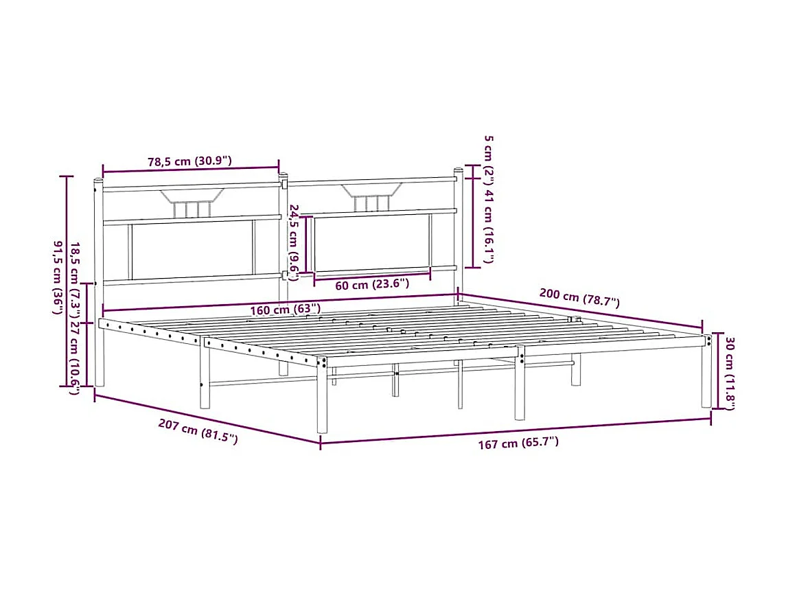 Cadre de lit sans matelas chêne fumé 160x200 cm bois ingénierie
