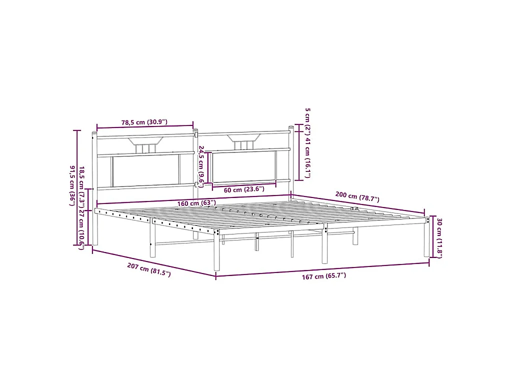 Cadre de lit sans matelas chêne fumé 160x200 cm bois ingénierie