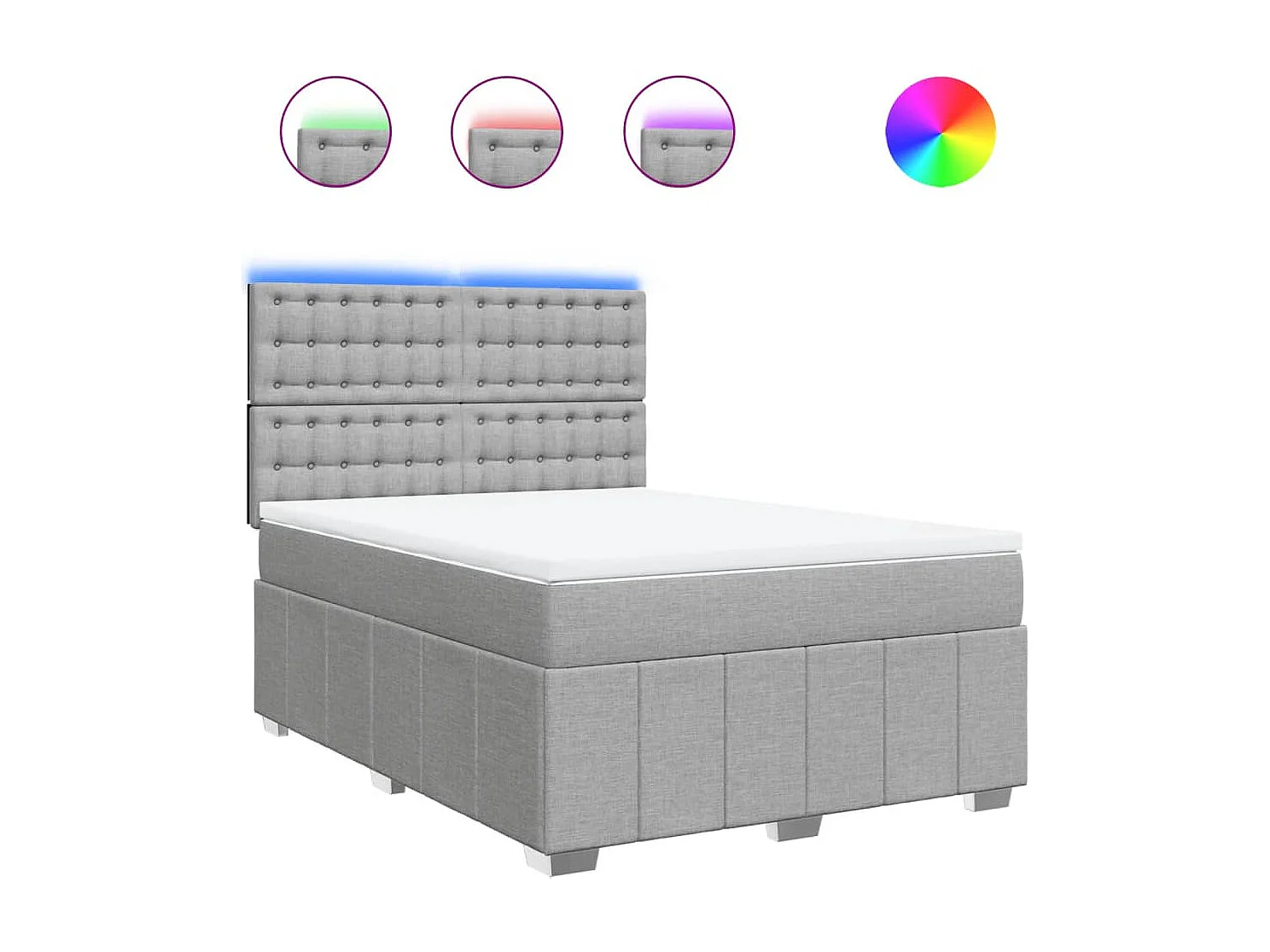 Cama box spring con colchón tela gris claro 160x200 cm